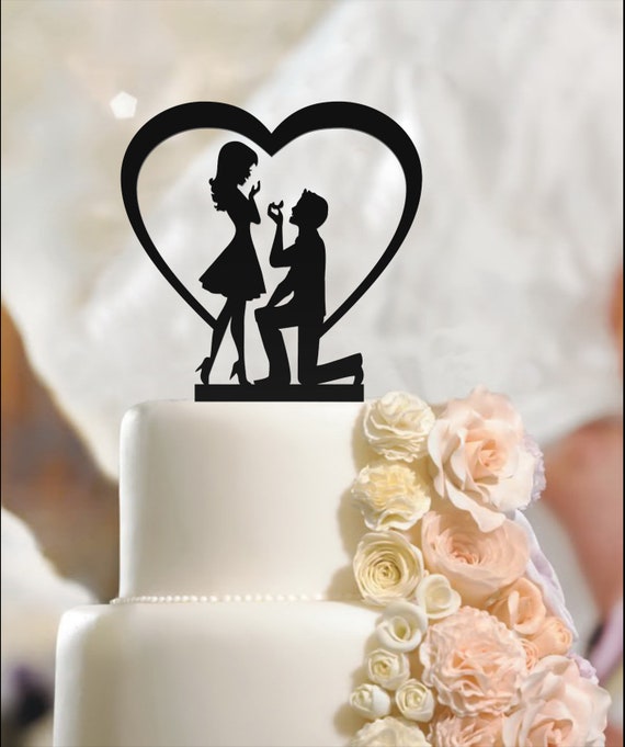 Bride and Groom Silhouette Wedding Cake Topper Hearth Fiance - Etsy