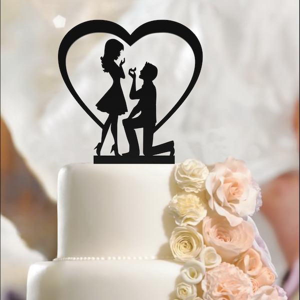 Bride and Groom Silhouette Wedding Cake Topper, Hearth, Fiance & Fiancee, Bride and Groom, Ring, Engagement,Cake Topper,High quality Acrylic