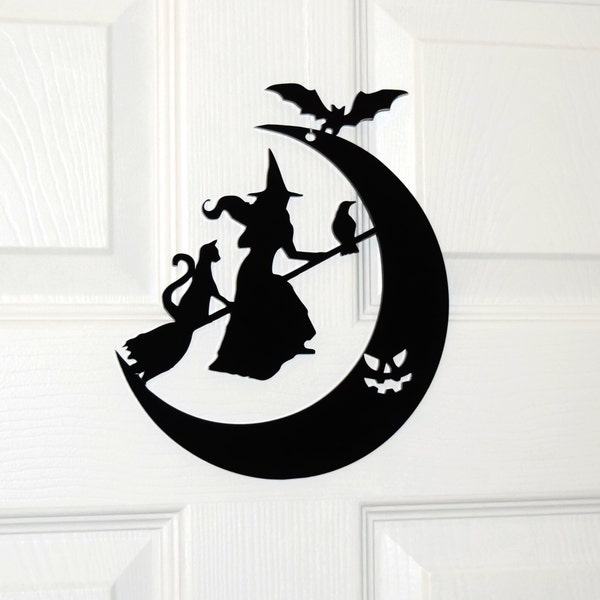 Halloween Wreath Witch, Halloween Door Decor, Scary Witch, Halloween Party Decor, Spooky Witch, Cat, Bird, Moon