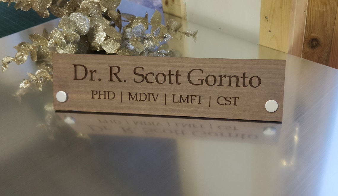 Wooden Desk Name Plate Custom Engraved Sign With Standoffs Etsy