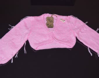 Ganchillo a mano hecho a mano bebé bolero, suéter de niña, bolero rosa, ropa de las niñas, tamaño 9-18 meses, de hilo de acrílico premium