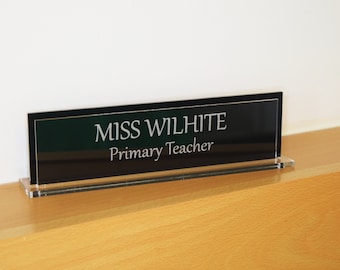 Custom Engraved Acrylic Desk Name Plate: Double Sided Office Sign