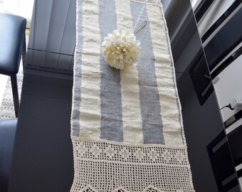 Hand Crochet Table Runner: Silk Yarn Lace, Floral Table Centerpiece