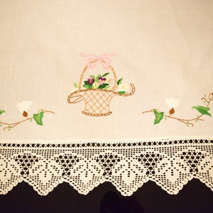 Handmade Embroidered Linen Tablecloth with Crochet Lace