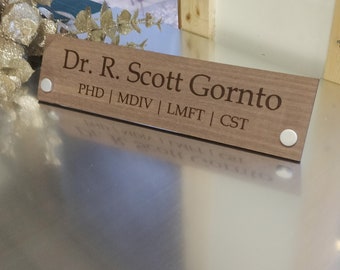 Wooden Desk Name Plate, Custom Engraved Sign with Standoffs, Personalised Desk Name Plate, Office Plaque, Executive Desk Plate, Office Plate