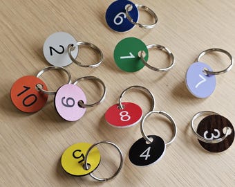 Numbered Key Tags: 25mm Round Plastic Keychains