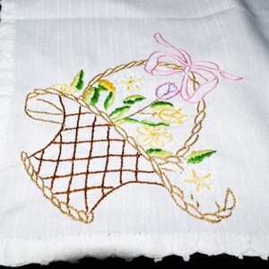 Hand Sewn Spring Flowers Table Overlay: Embroidered Percale Table Topper