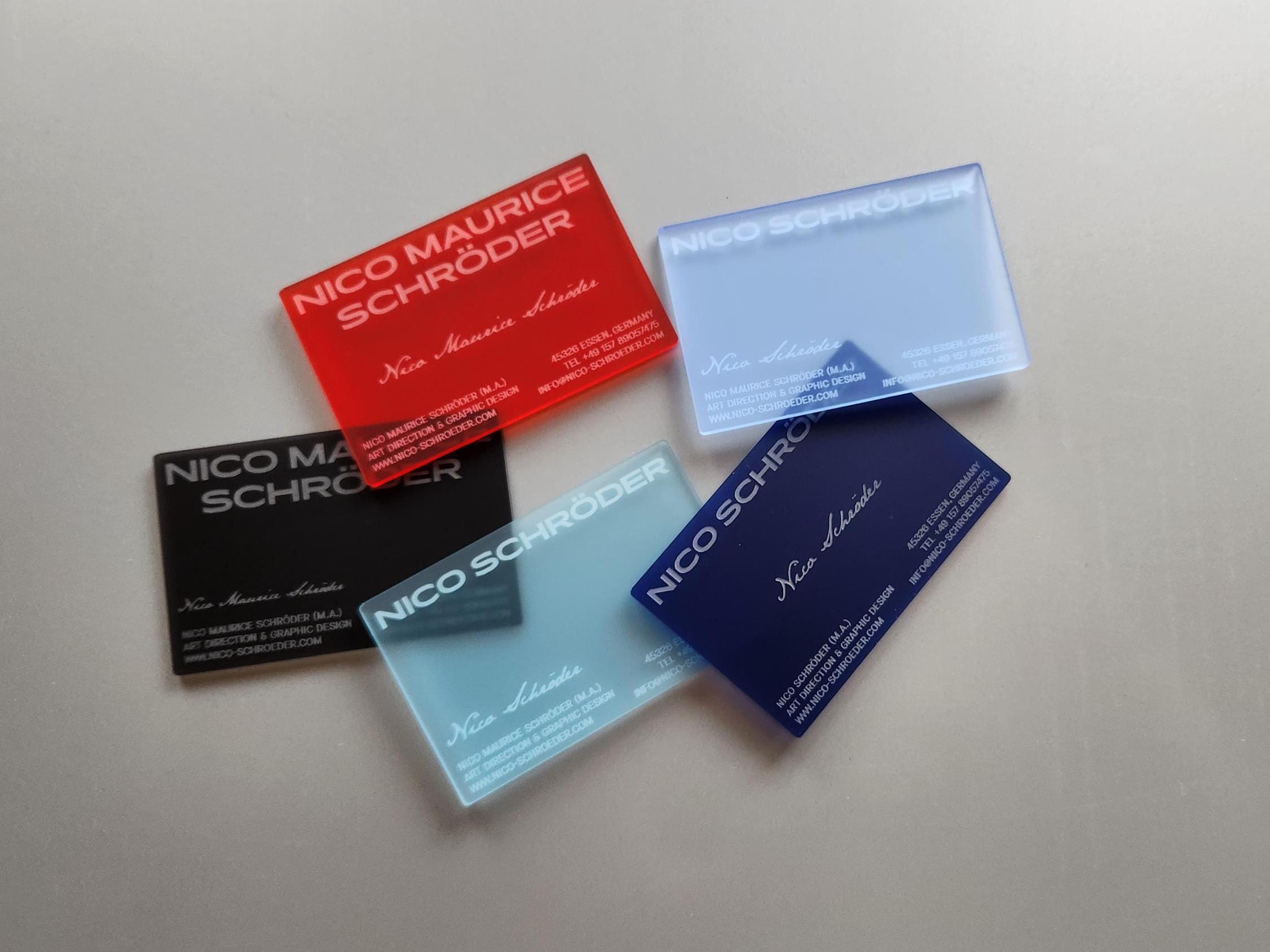 Custom Laser Engraved Frosted Acrylic Business Cards, Personalised business cards, One-sided laser engraved business cards
