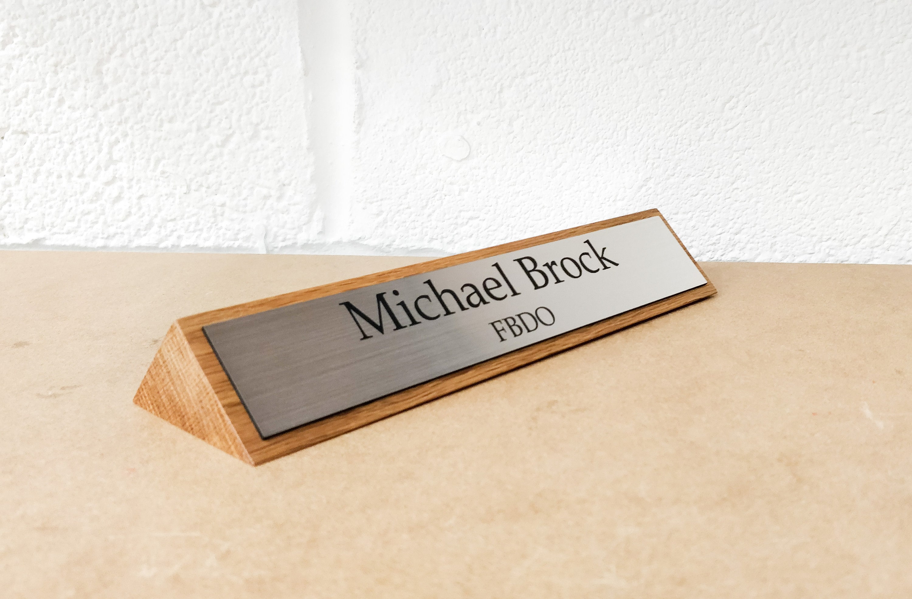Personalised DoubleSided Desk Name Plate Solid Wood Base Etsy