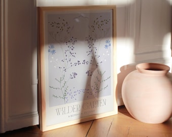 Wildflower Print Coquette Room Decor Danish Pastel Violet Purple Flower Market Poster Aesthetic Floral Wall art Botanical Neutral Drawing