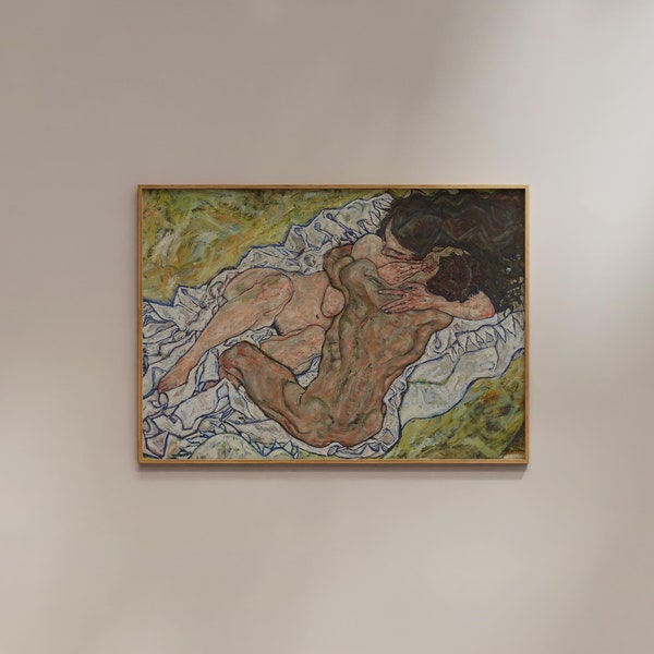 Egon Schiele | Frame Option | The Embrace Print Lovers Poster Vintage Hug Painting Wall Art Die Umarmung Museum Exhibition Gallery Decor