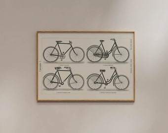Vintage Bicycle Print Horizontal Bike Lover Simple Cycling Poster Black Beige Wall art Minimalist Gift For Cyclist Bike Shop Cafe Decoration
