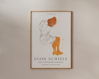 Egon Schiele | FRAME Option | The Sleeping Girl Print Exhibition Museum Poster Women Female Figure Body Line Drawing Wall art Vintage Room