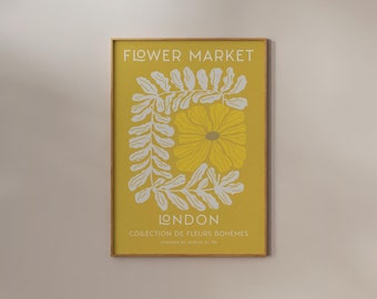 Flower Market London Print Exhibition Mustard Yellow Wall art Matisse Poster Abstract Botanical Room Decor Aesthetic Floral Sign Florist