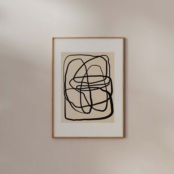 Abstract Scribble Line Print Black Beige White Wall art Minimalist Modern Japandi Drawing Poster Neutral Squiggle Artwork Simple Stroke Room