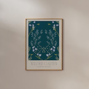 Navy Blue Botanical Print Dark Floral Poster Flower Market Exhibition Wall art William Morris Pattern Aesthetic Wildflowers Watercolor Moody