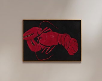 Lobster Print | FRAME option | Crab Poster Seafood Black Red Painting Wall art Kitchen Modern Decor Crustacean Sea Creatures Food Dining