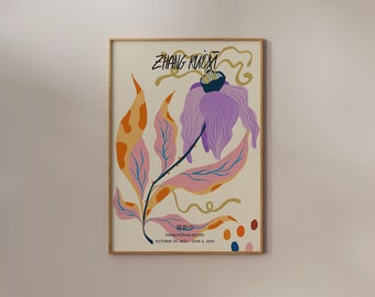 Funky Wall art Groovy Flower Print Purple Trippy Poster Preppy Home Decor Maximalist Colorful Y2k Psychedelic 2000S Aesthetic Exhibition