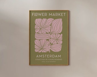 Flower Market Amsterdam Print Danish Pastel Pink Poster Exhibition Wall art Aesthetic Abstract Groovy Botanical illustration Home Decor Room