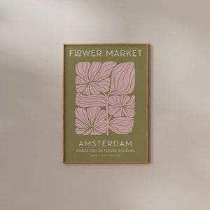 Flower Market Amsterdam Print Danish Pastel Pink Poster Exhibition Wall art Aesthetic Abstract Groovy Botanical illustration Home Decor Room