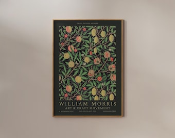 William Morris Print Fruit Pattern Poster Dark Botanical Wall Art Nouveau Fruit Market Vintage Exhibition Museum Colorful Classic Room Decor