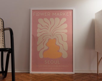 Flower Market Seoul Poster Blush Pink Wall art Boho Botanical Print Kawaii Danish Pastel Decor Groovy Floral Aesthetic Trendy Dorm Matisse