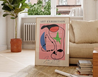Joan Miro Print | Frame option | Exhibition Poster Pink Danish Pastel Decor Trendy Gallery Room Abstract Drawing Wall art Kawaii Affiche
