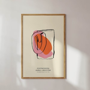 Carteles estéticos de moda, pintura abstracta, decoración Y2k, arte de pared colorido rosa naranja, dibujo lineal de forma orgánica, galería de habitación Preppy abstracta