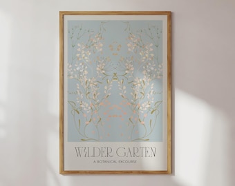 Wildflower Print Art Nouveau Light Blue Wall art Danish Pastel Decor Flower Market Aesthetic Poster Floral illustration Bedroom Apartment
