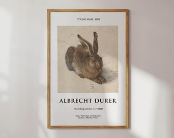 Albrecht Durer Rabbit Print Young Hare Vintage Exhibition Museum Poster Painting Bunny Portrait Classic Wall art Renaissance Cottage Core
