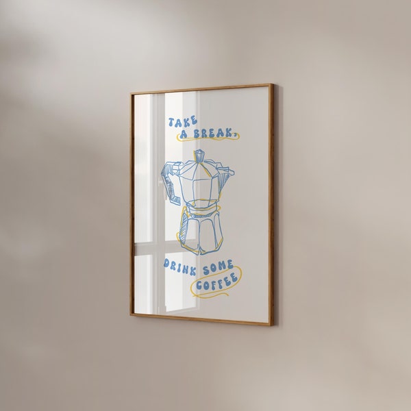 Espresso Maker Print | FRAME option | Coffee Line Drawing Take a Breack Poster Office Bar Decor Kitchen Dining Cafe Interior Simple Minimal