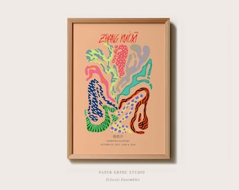 Y2k Wall art | Frame option | Colorful Squiggle Print, Aesthetic Funky Decor, Maximalist Groovy, Trendy Dopamine Poster, 2000s Exhibition