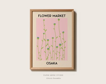 Flower Market Osaka Print Digital Download Pink Botanical Poster Danish Pastel Decor Printable Vintage Trendy Wall art Kawaii Simple Minimal