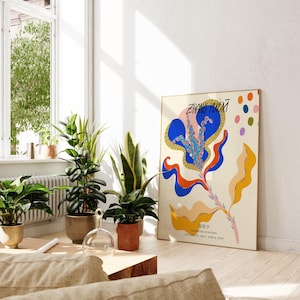Weird Flower Market Print Blue Yellow Groovy Wall art Funky Trendy Poster Maximalist Decor College Dorm Room Essentials Postmodern Y2k