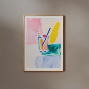 Cocktail Poster | FRAME option | Bar Decor, Drink Painting Print, Cute Kitchen Wall art, Matisse Inspired, Food, Dining Room, Gift for her