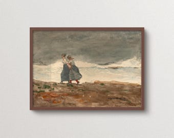 Winslow Homer Danger Print, Stormy Sea Wall Art, Vintage Coastal Watercolor for Living Room