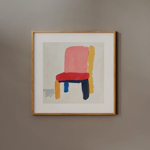 Minimal Chair Painting Print, Colorful Wall art, Trendy Furniture Poster, Living Room, Nursery Room Decor, Square Ratio, Gift for Friend