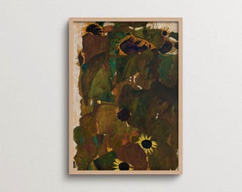 Egon Schiele Sunflower Print | FRAME option | Giclée Print, Dark Flower Painting, Vintage Poster, Moody Botanical Wall art, Living Room
