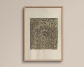Vintage Tree Sketch Print | FRAME option | Giclee Print, Antique Textile Poster, Landscape Wall art, Moody Nature, Neutral Tone Room Decor