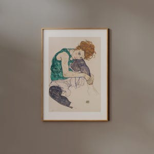Egon Schiele Print Seated Woman with Bent Knees Poster Vintage Women Portrait Painting Exhibition Eclectic Wall Art Housewarming Gift Decor
