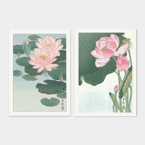 Lotus Flower Print | FRAME option | Japanese Wall Art, Ohara Koson Water Lily Poster, Japandi Style, Above Bed, Pink Floral, Botanical Decor