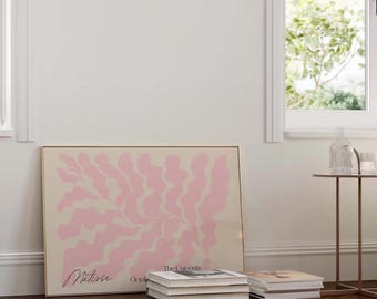 Matisse Leaf Print Horizontal Poster Pink Color Papier Decoupe Aesthetic Exhibition Museum Danish Pastel Room Decor Flower Trendy Wall art