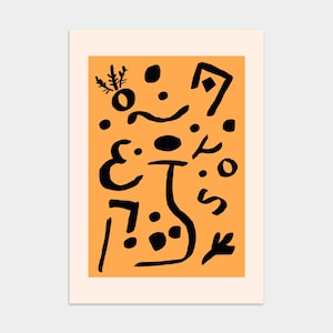 Paul Klee Inspired Print | FRAME option | Childlike Abstract Drawing Poster, Orange and Black, Trendy Wall art, Aesthetic Apartment Decor