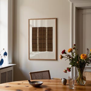 Vintage textielprint – ingelijste optie, boho kunst aan de muur, wandtapijt aardetinten, neutrale decorstijl, poster geweven patroon, hal, woonkamer