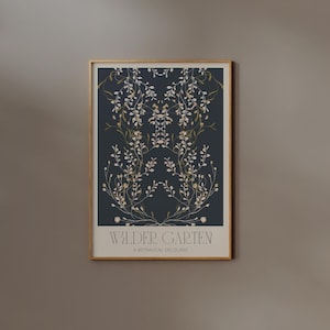 Dark Botanical Print Navy Blue Wildflower Poster Art Nouveau Mid Century Modern Moody Floral Pattern Flower Market Exhibition Wall decor