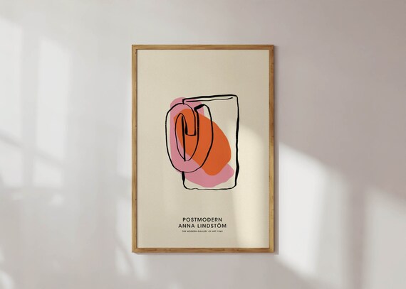 Trendy Aesthetic Posters Abstract Painting Y2k Decor Pink Orange Colorful Wall art  Organic Shape Line Drawing Preppy Room Gallery Abstract