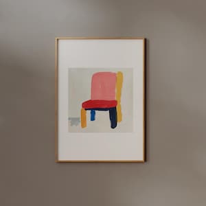 Abstract Colorful Chair Painting, Digital Download, Whimsical Furniture artwork, Modern Minimalist Print, Design Lover Wall art, Kids Poster