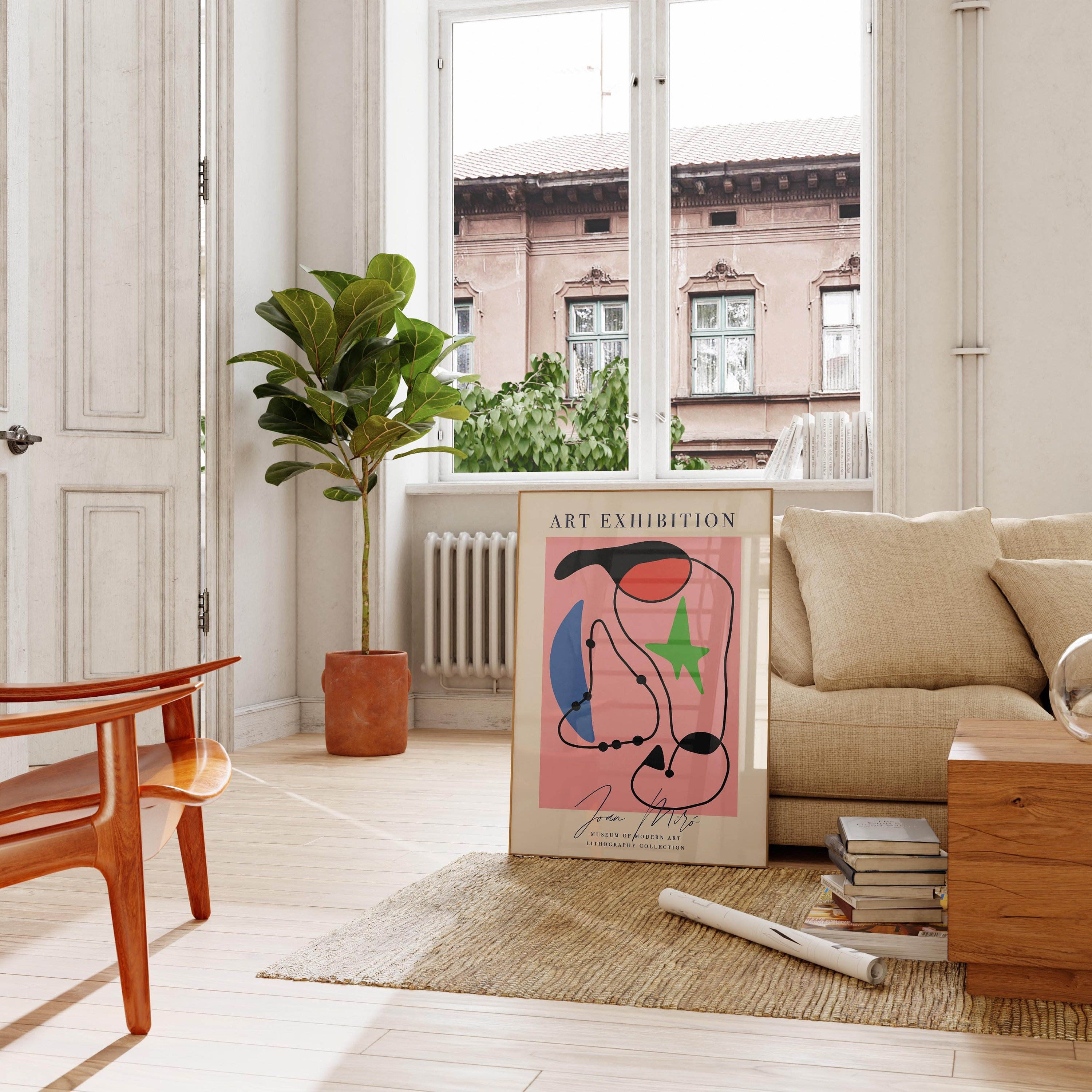 Joan Miro Print | Frame Option | Exhibition Poster Pink Danish