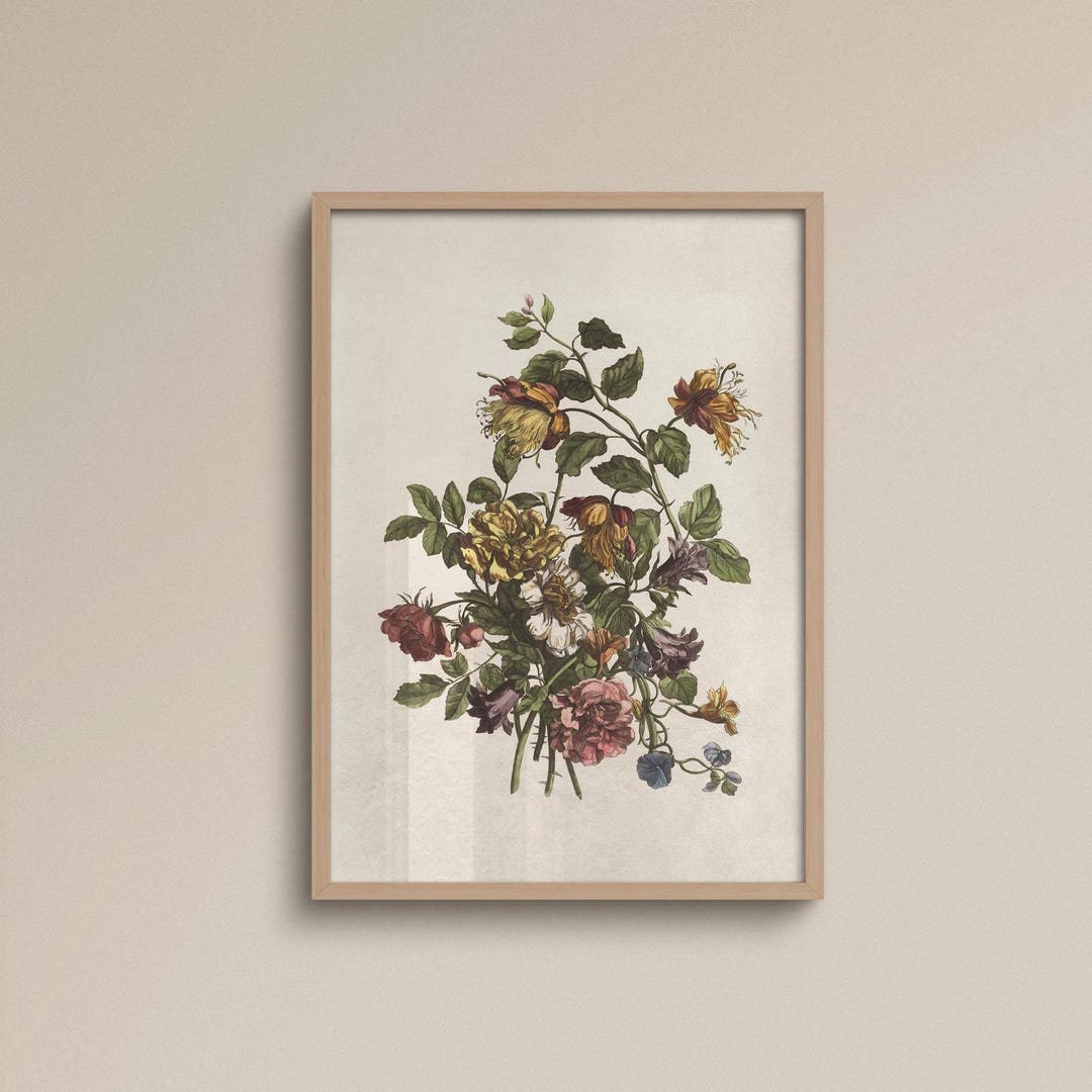 Vintage Floral Bouquet Wall Art Print, Neutral Botanical Flower Poster ...