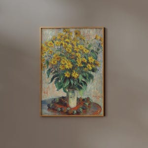 Claude Monet Flower Print | FRAME option | Jerusalem Artichoke, Yellow Flower Poster, Vase Painting, Still Life Wall art, Gift for her